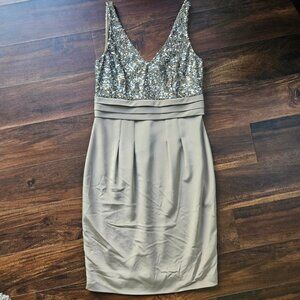 Chetta B Sheath Dress 10 100% Silk Sequin VNeck VBack Evening Cocktail